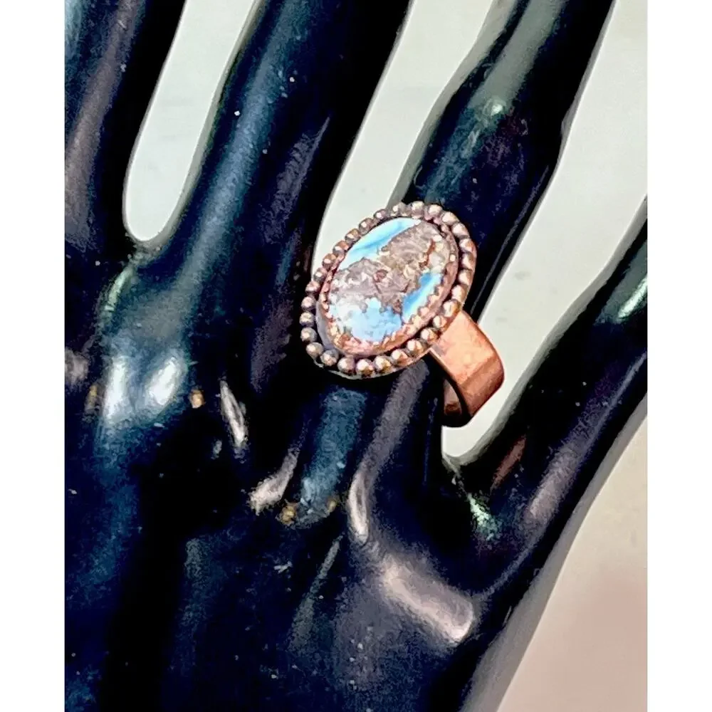 Golden Hills Turquoise Copper Statement Ring Handmade USA Adjust Southwestern